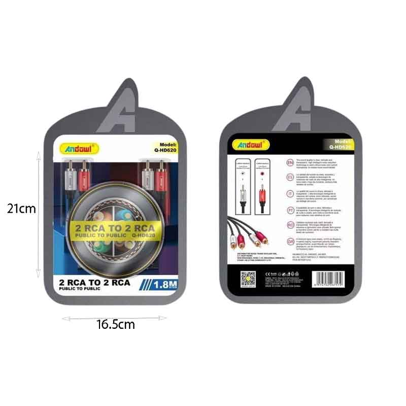 Andowl Καλώδιο 2 RCA σε 2 RCA 2.0 Μέτρα Q-HD620 - 2 RCA to 2 RCA Cable 2.0M Q-HD620