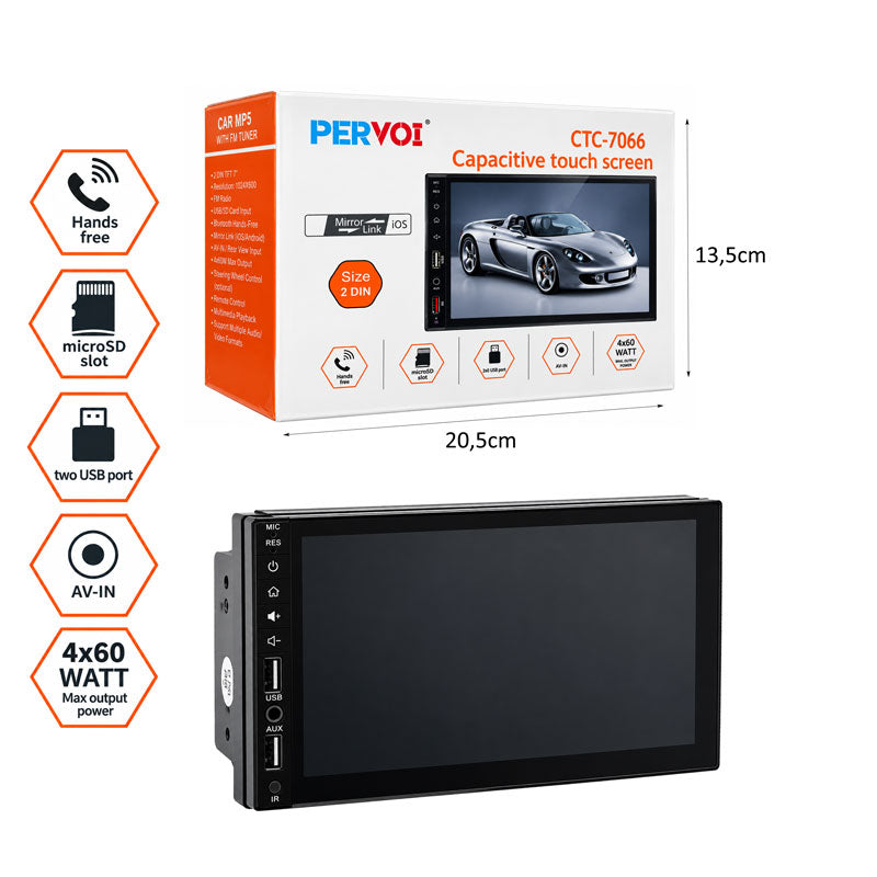 PerVoi Οθόνη Αυτοκινήτου 7" HD CTC-7066 - Capacitive touch screen