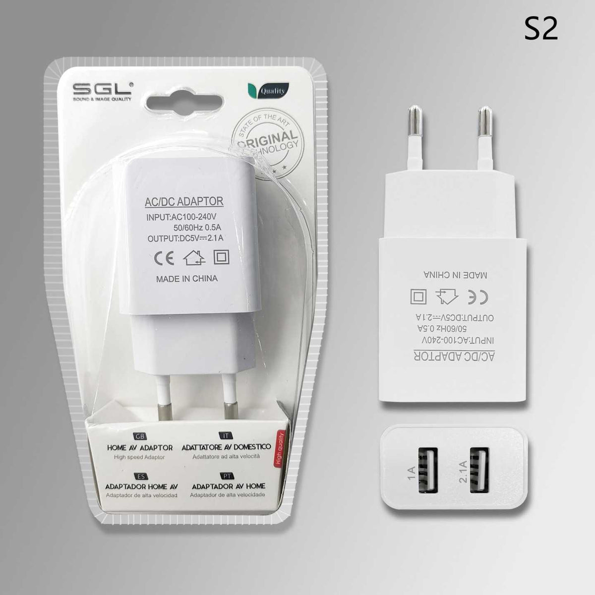 Αντάπτορας φόρτισης πρίζας με 2 θύρες USB - S2 - 099712