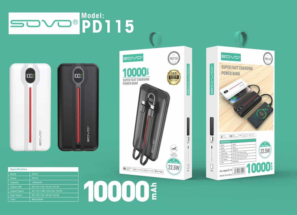 Powerbank 2in1 - Fast Charge - 10.000mah - 22.5W - PD115 - 818645 - Black