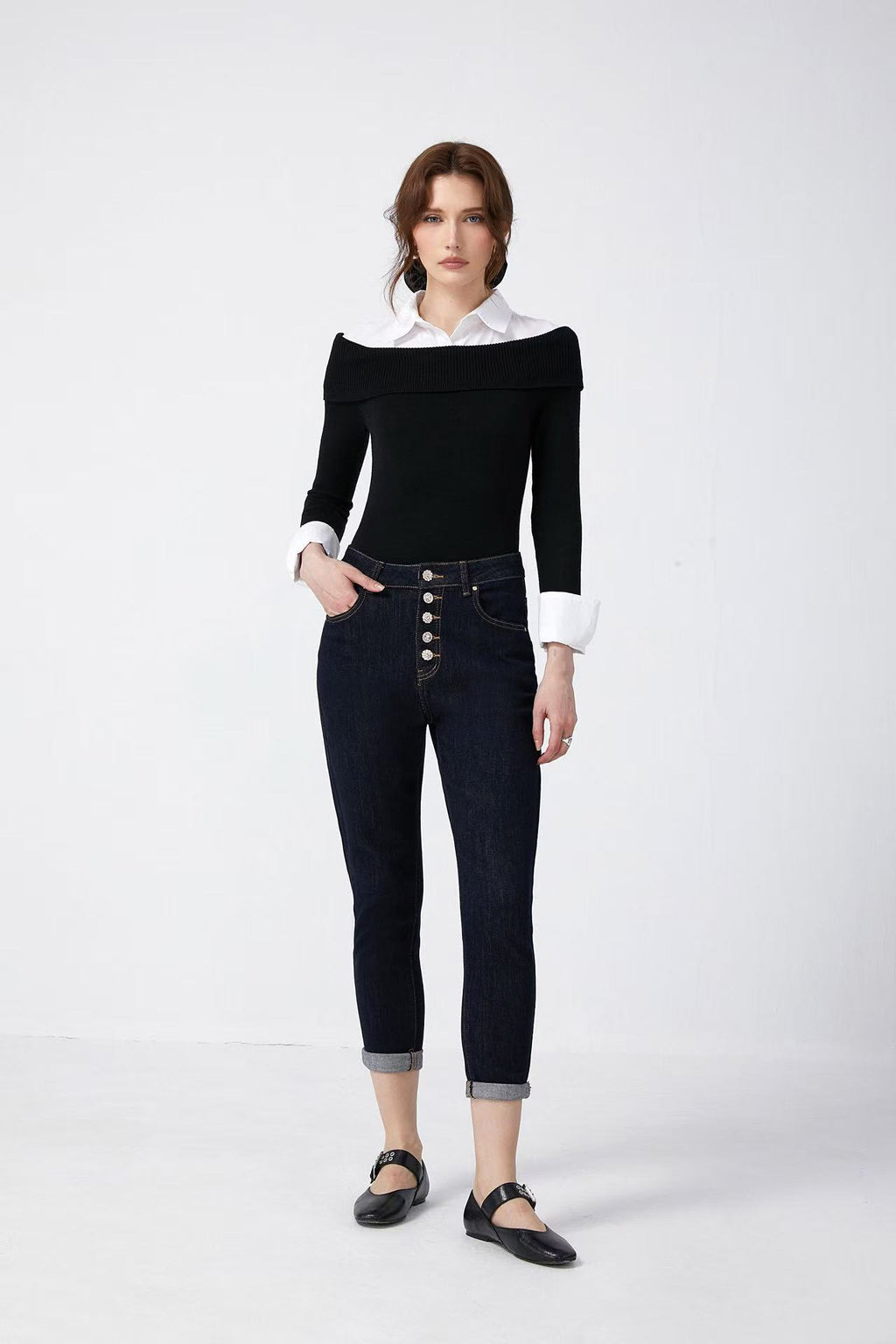 Adoro High Waisted Women's Jean Pants in Mom Fit Dark Blue