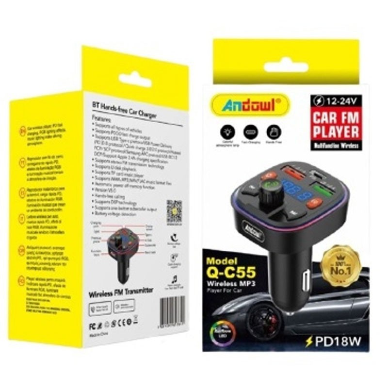 ANDOWL TRANSMITTER ΑΥΤΟΚΙΝΗΤΟΥ ME BLUETOOTH Q-C55 AUTO/MOTO > ΑΞΕΣΟΥΑΡ AUTO/MOTO