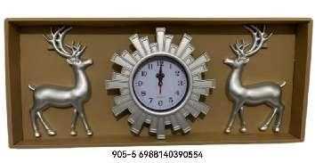 Ρολόι τοίχου με διακοσμητικά ελάφια - 3pcs - 905-5 - 390554 - Silver