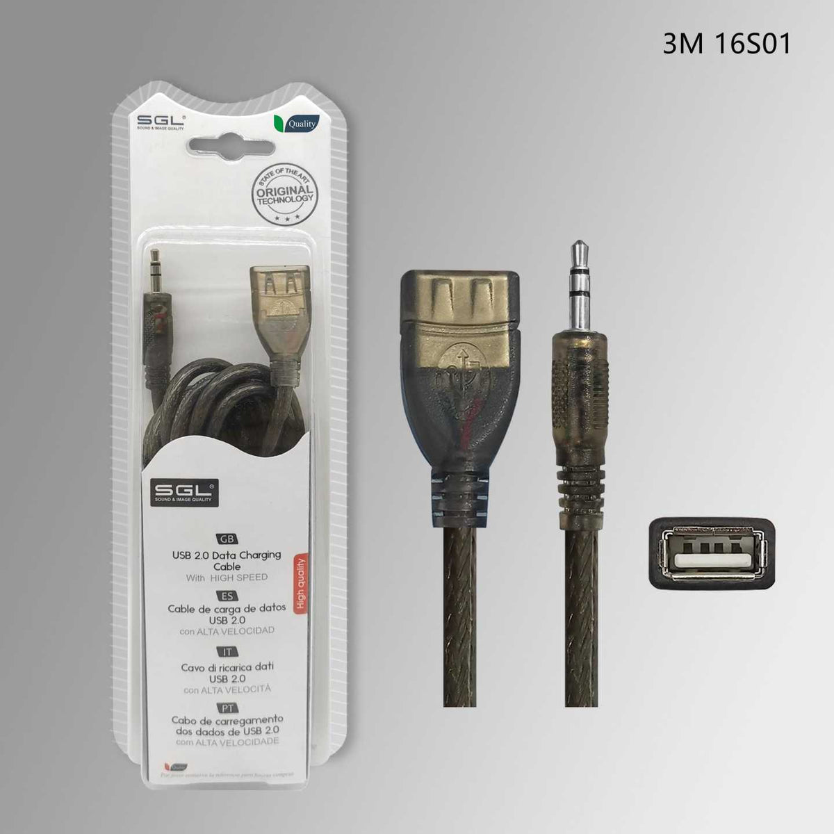 Καλώδιο ήχου - 16S - USB-A female/Jack 3.5mm male - 3m - 097466