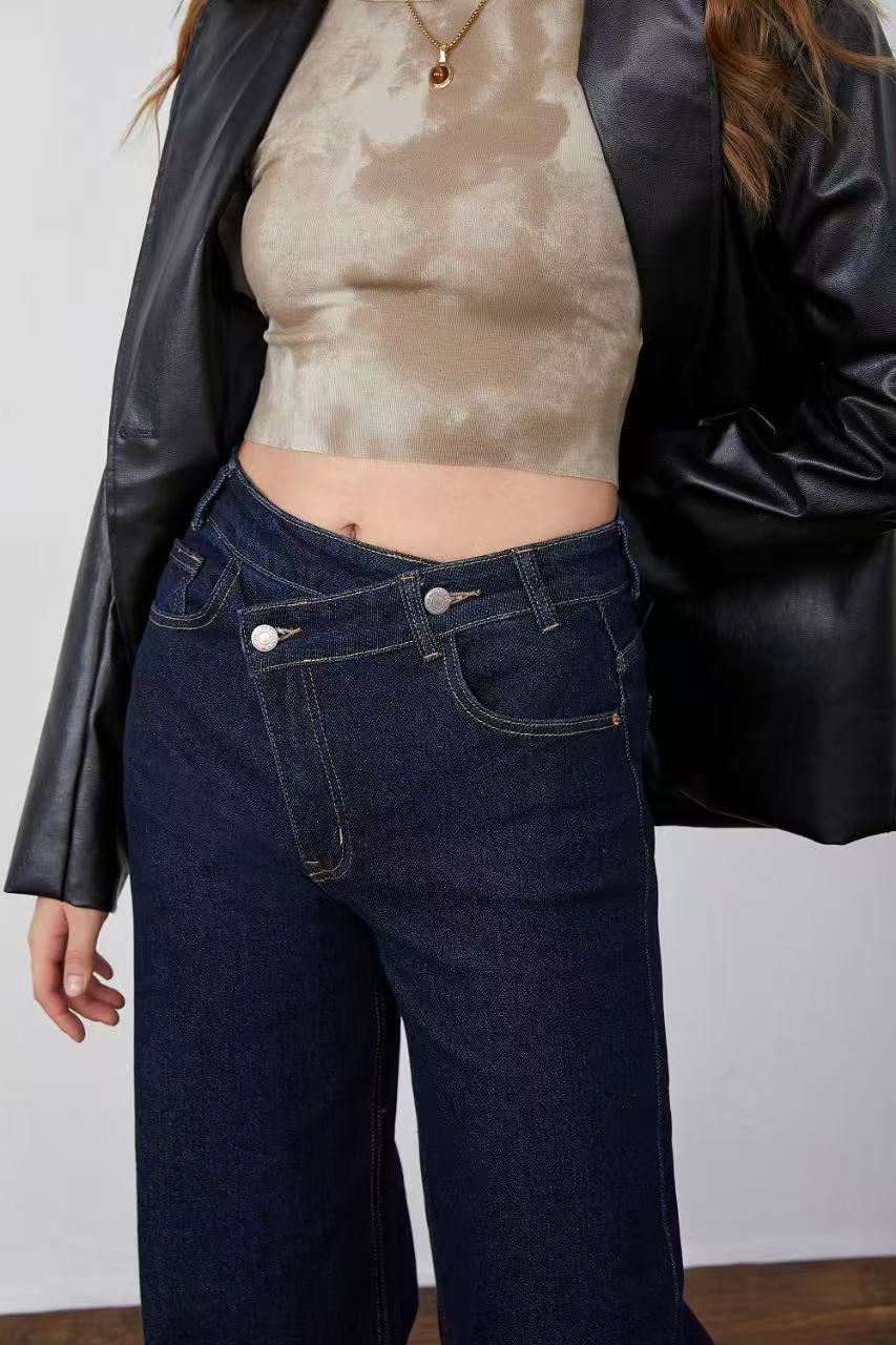 ADORO Women's Jeans Wide Leg Dark Blue