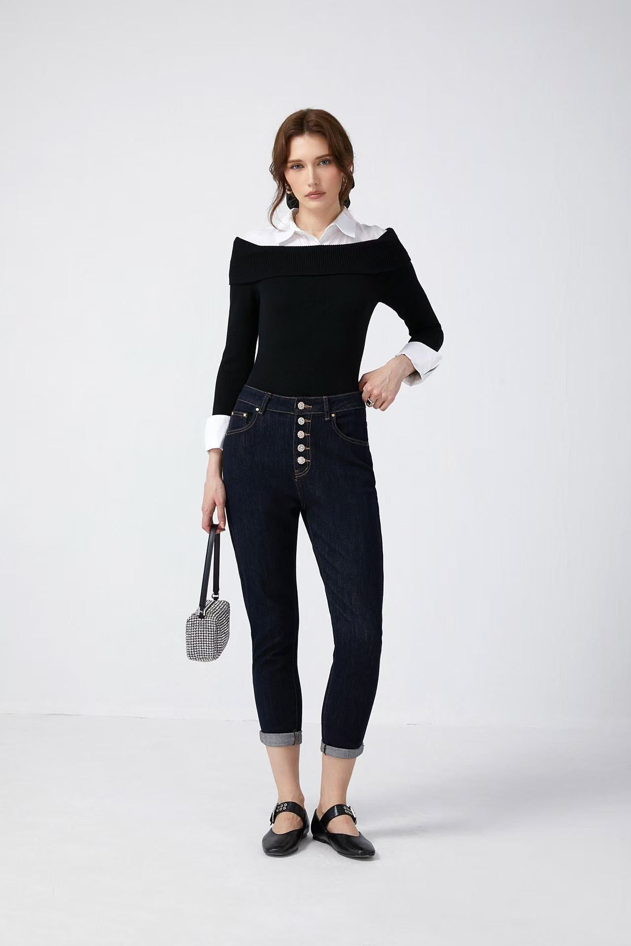 Adoro High Waisted Women's Jean Pants in Mom Fit Dark Blue