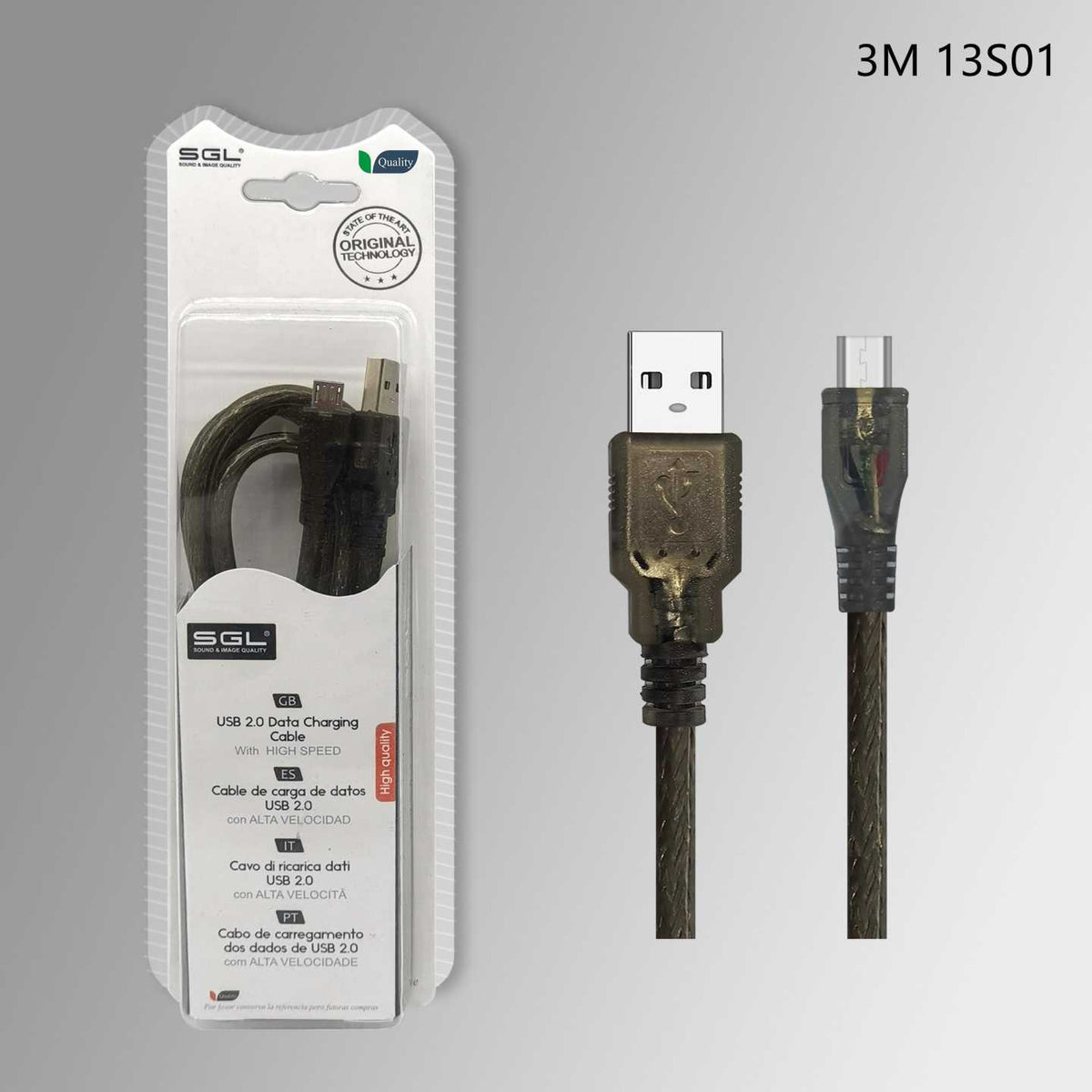 Καλώδιο φόρτισης & data - 13S01 - USB A male/Micro USB - 3m - 097763