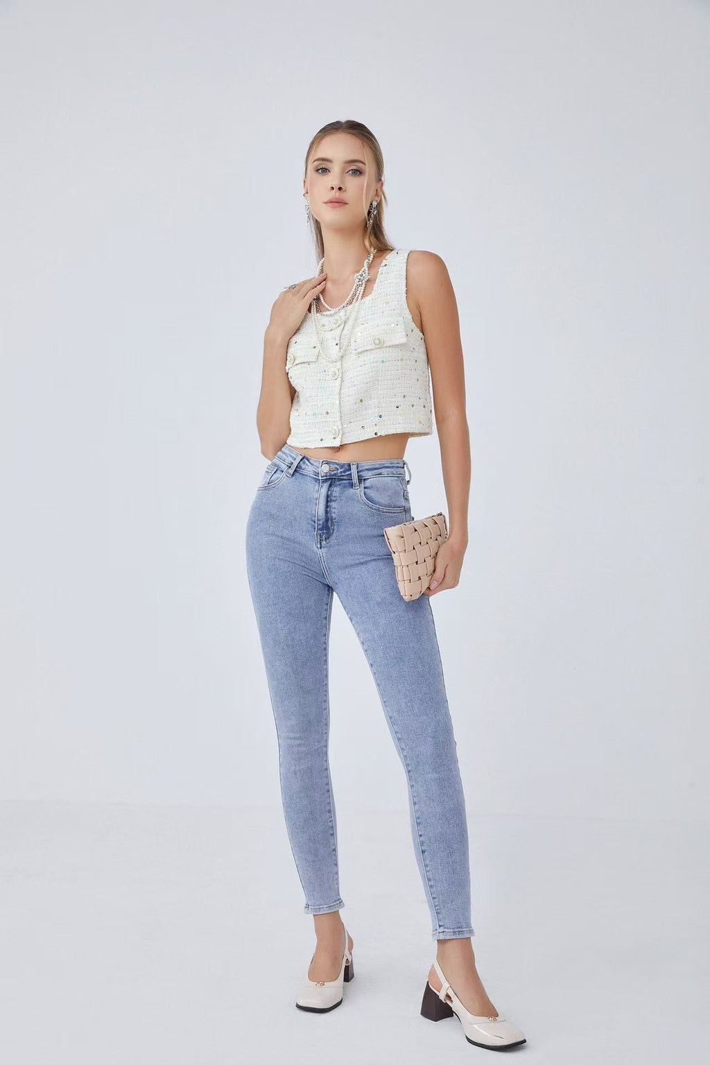 ADORO Women's Skinny Jeans with Elasticity Blue