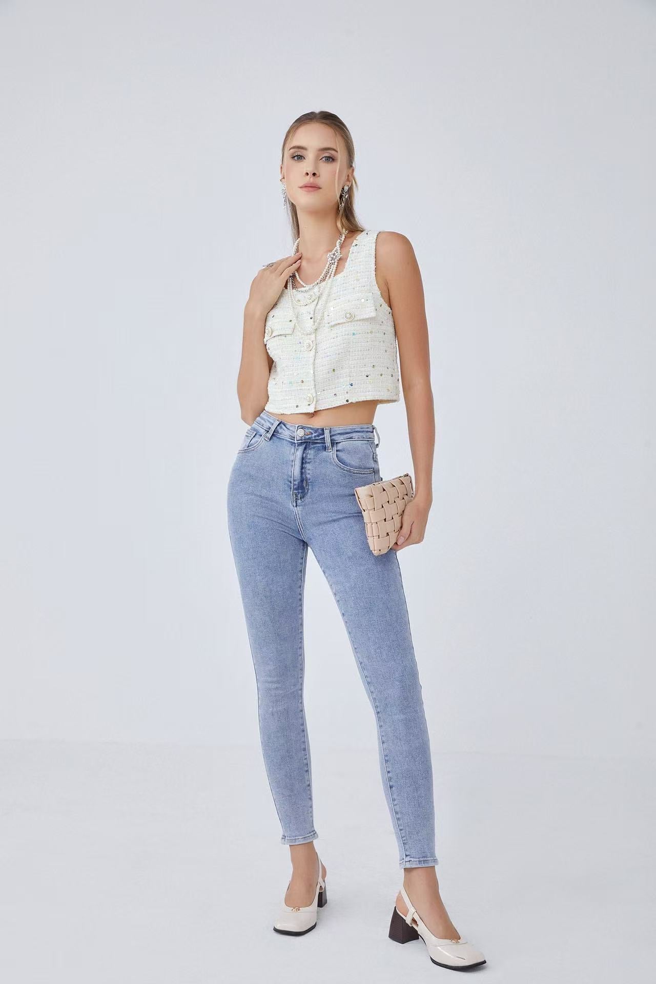 ADORO Women's Skinny Jeans with Elasticity Blue