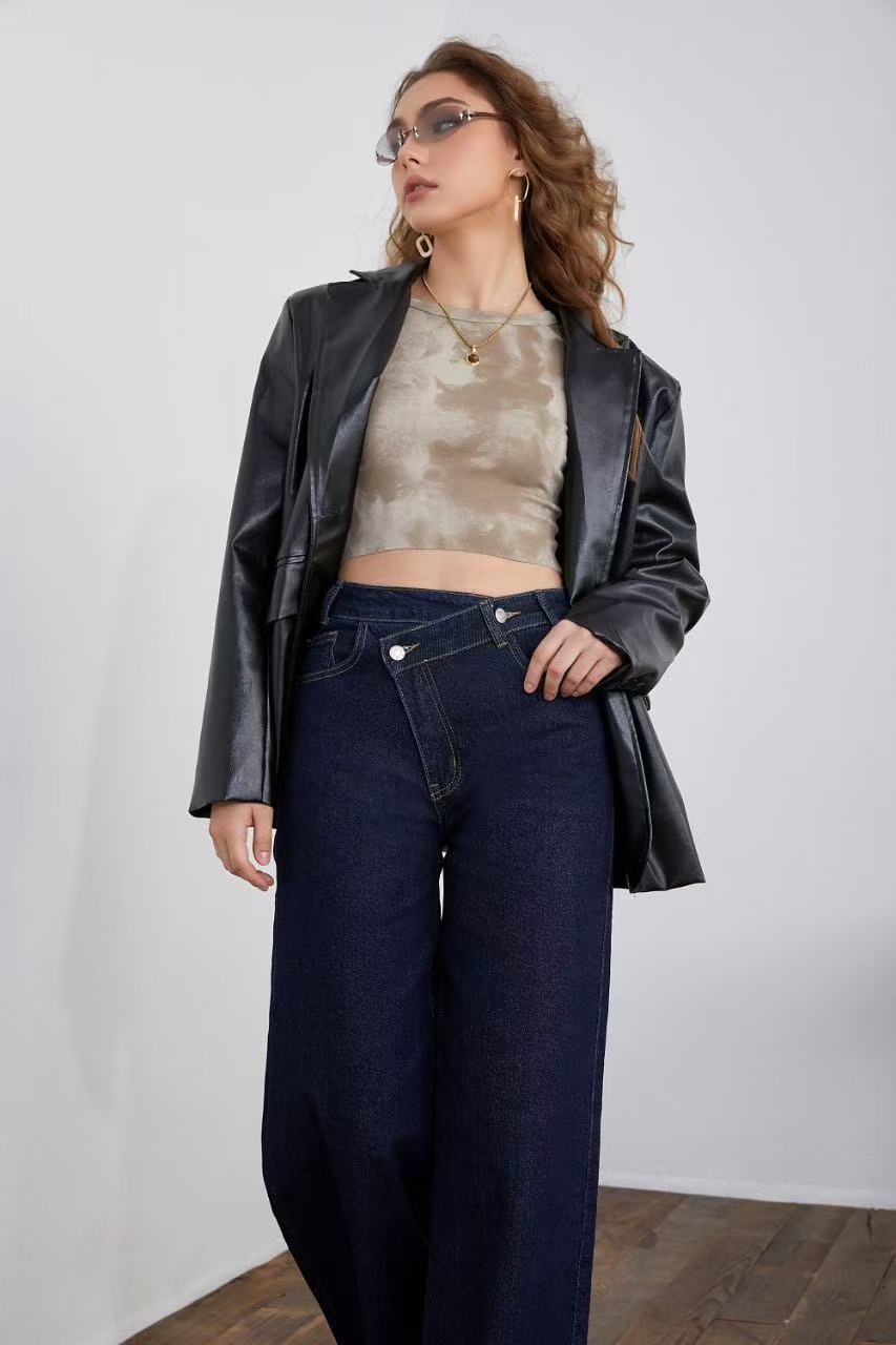 ADORO Women's Jeans Wide Leg Dark Blue