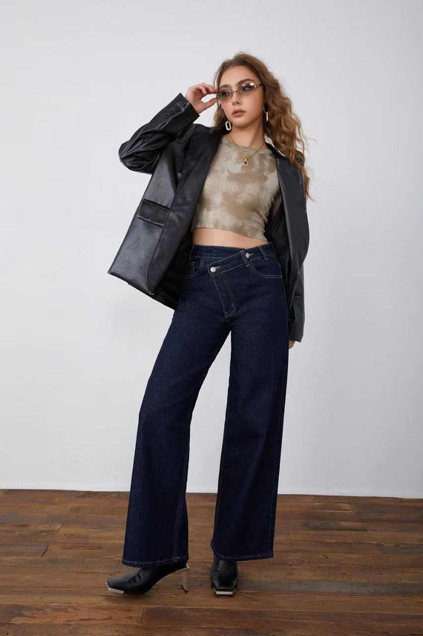 ADORO Women's Jeans Wide Leg Dark Blue