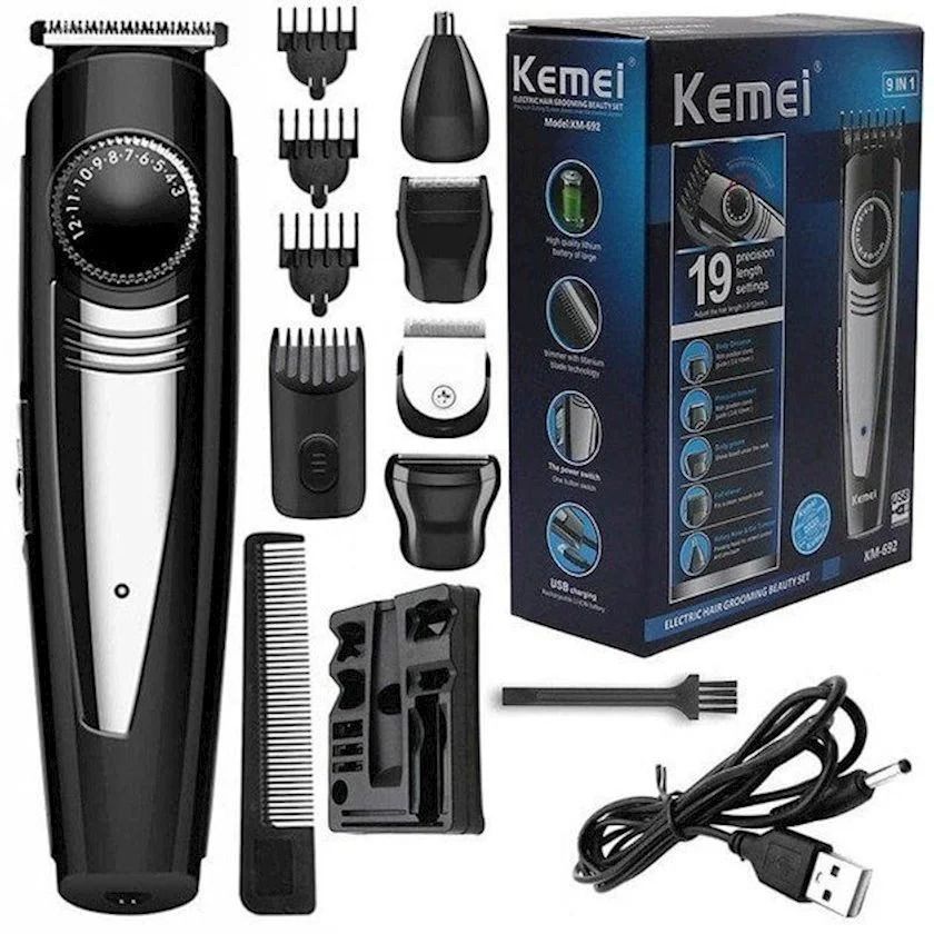 Kemei Επαναφορτιζόμενη Κουρευτική Μηχανή Μαύρη KM-692
