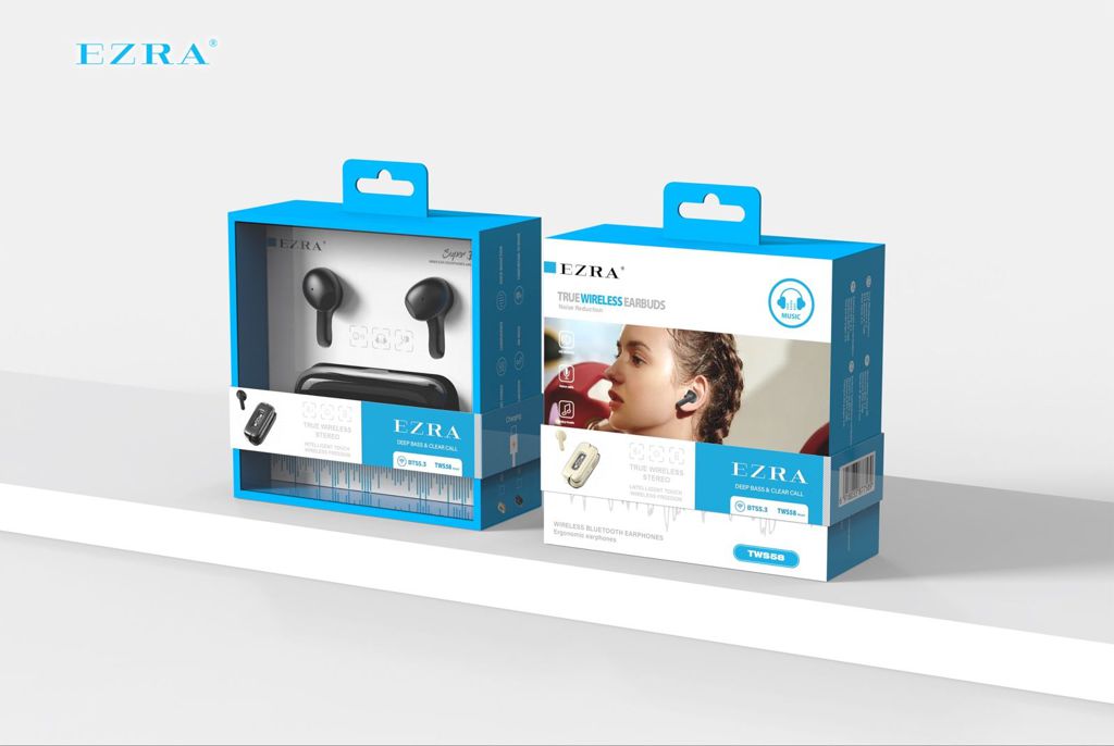 Ezra TWS58 Earbud Bluetooth Handsfree Ακουστικά με Θήκη Φόρτισης Μαύρα