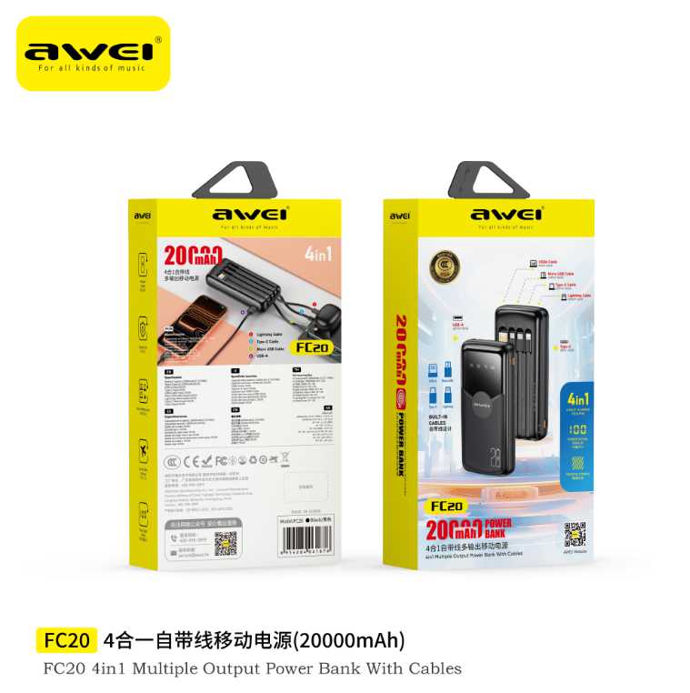 Powerbank - 4in1 - FC20 - 20.000mah - AWEI - 260844 ΕΙΔΗ ΤΕΧΝΟΛΟΓΙΑΣ>Gadgets>Αξεσουάρ smartphone
