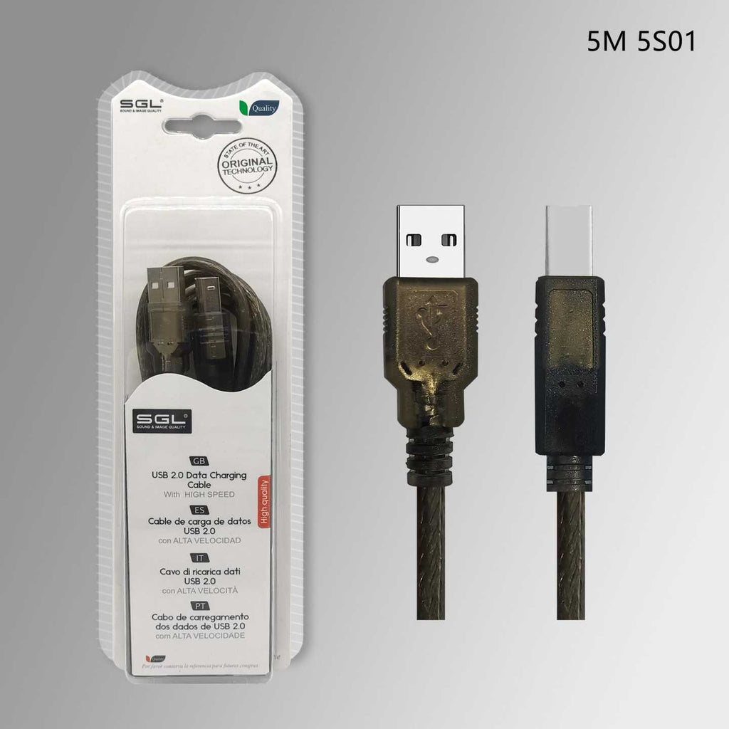 Καλώδιο USB 2.0 - 5S01 - USB-A male/USB-B male - 5m - 097657