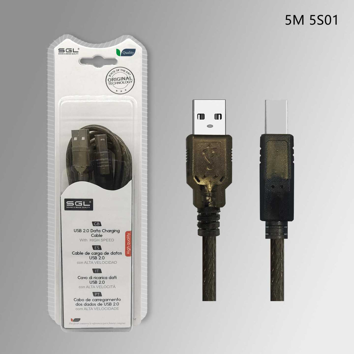 Καλώδιο USB 2.0 - 5S01 - USB-A male/USB-B male - 5m - 097657