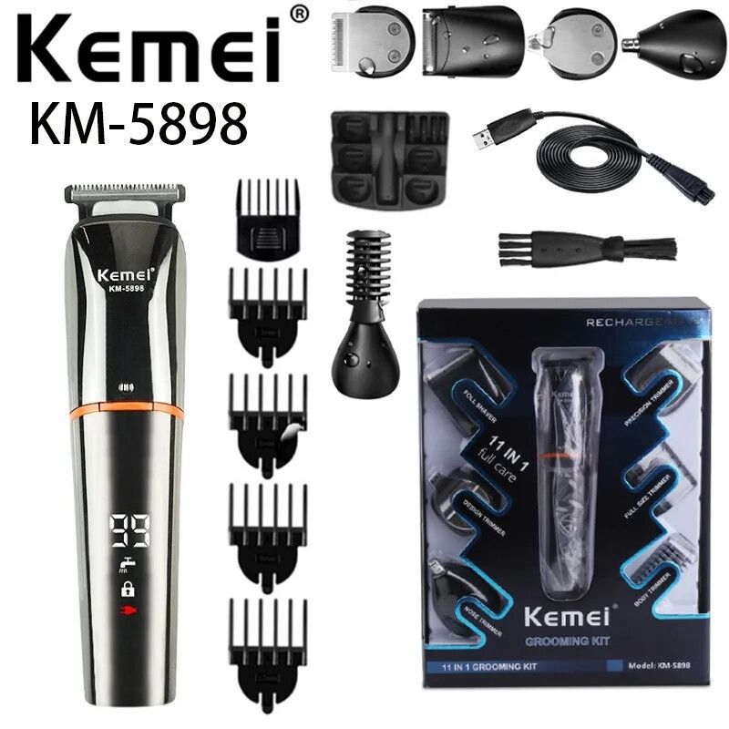 Kemei Σετ Επαναφορτιζόμενης Κουρευτικής Μηχανής Μαύρο KM-5898