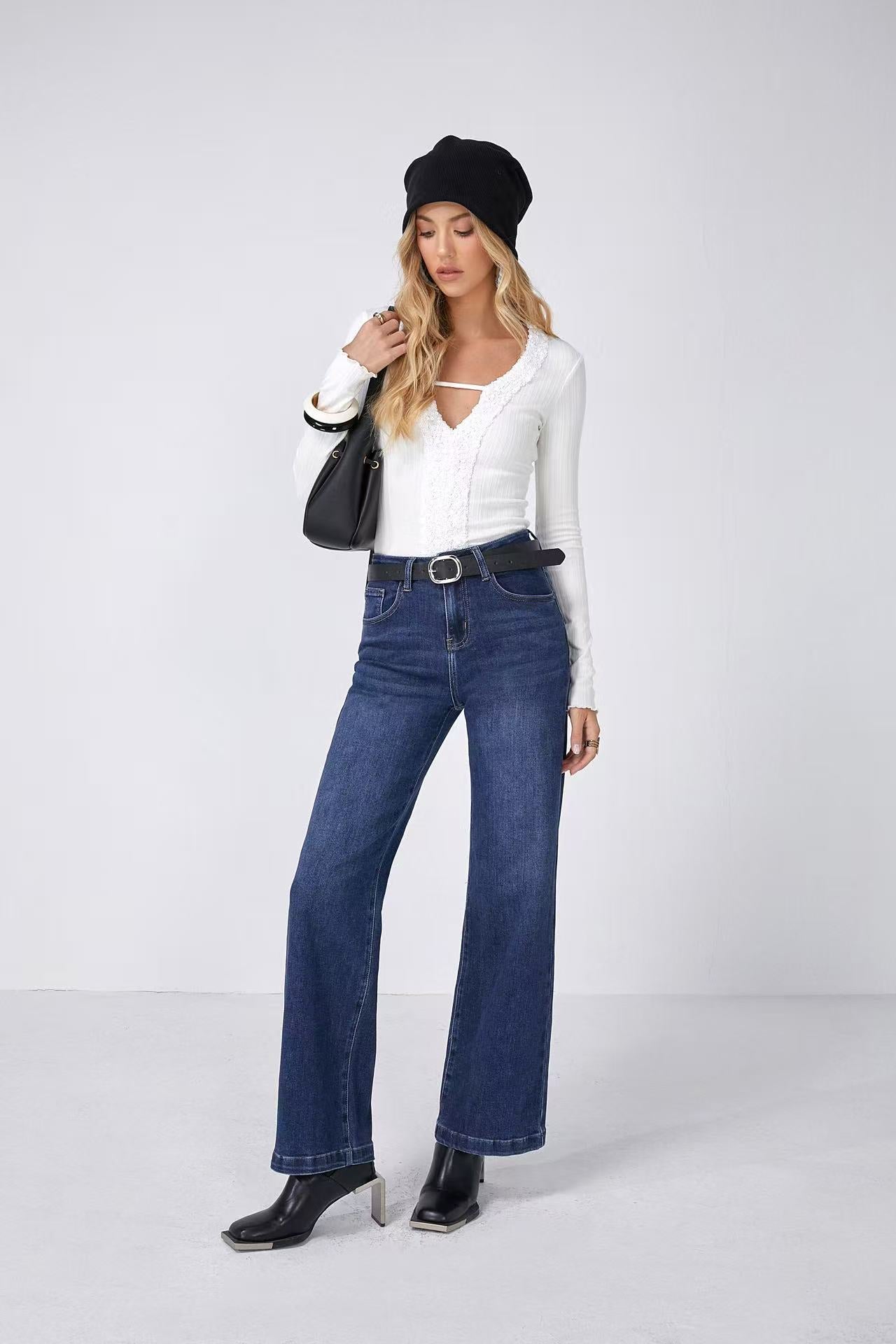 MIRA BELLE Γυναικείο Τζιν Παντελόνι Wide Leg Μπλε