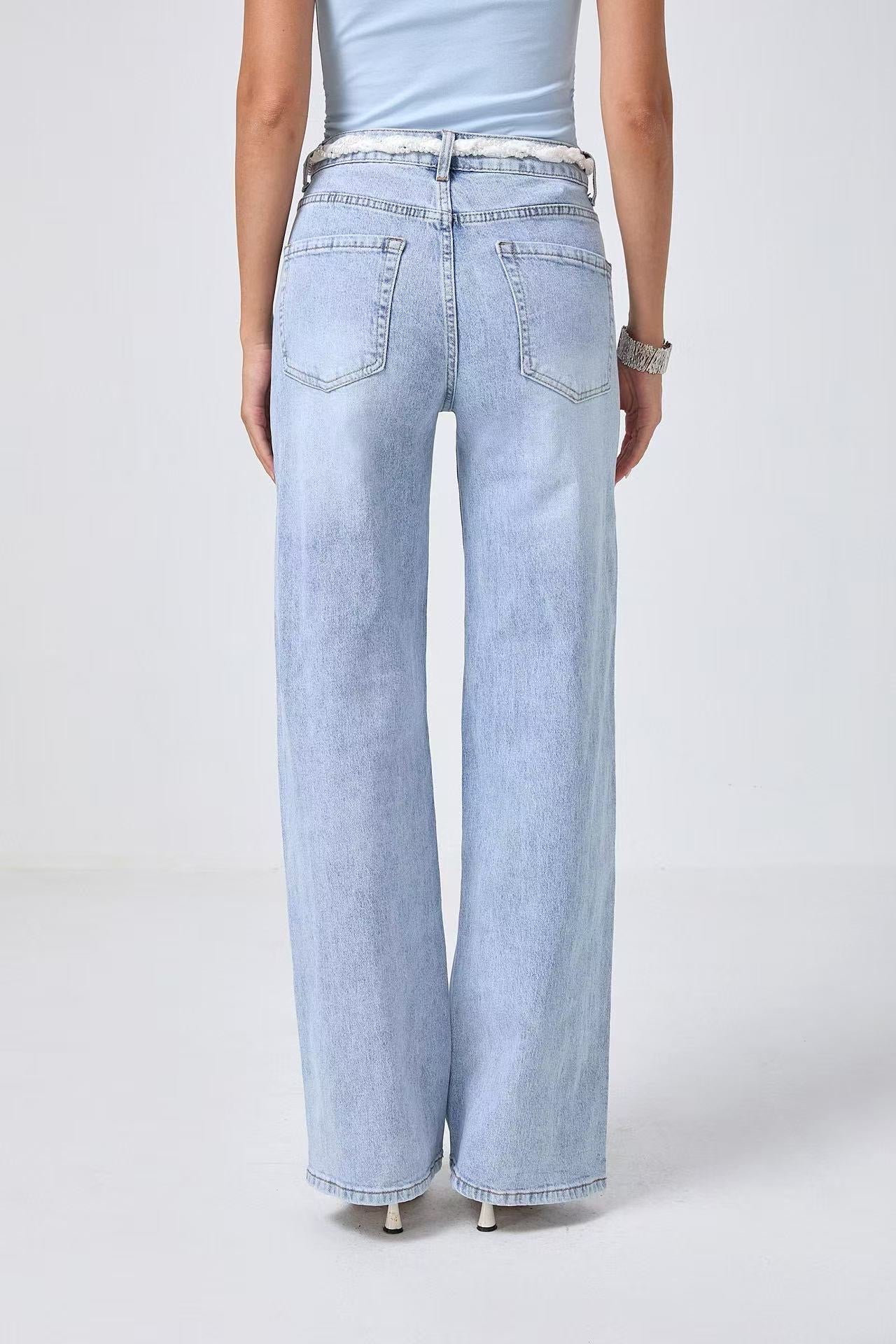 Angel Shopping Γυναικείο Τζιν Παντελόνι Mid Waist Straight Leg Μπλε
