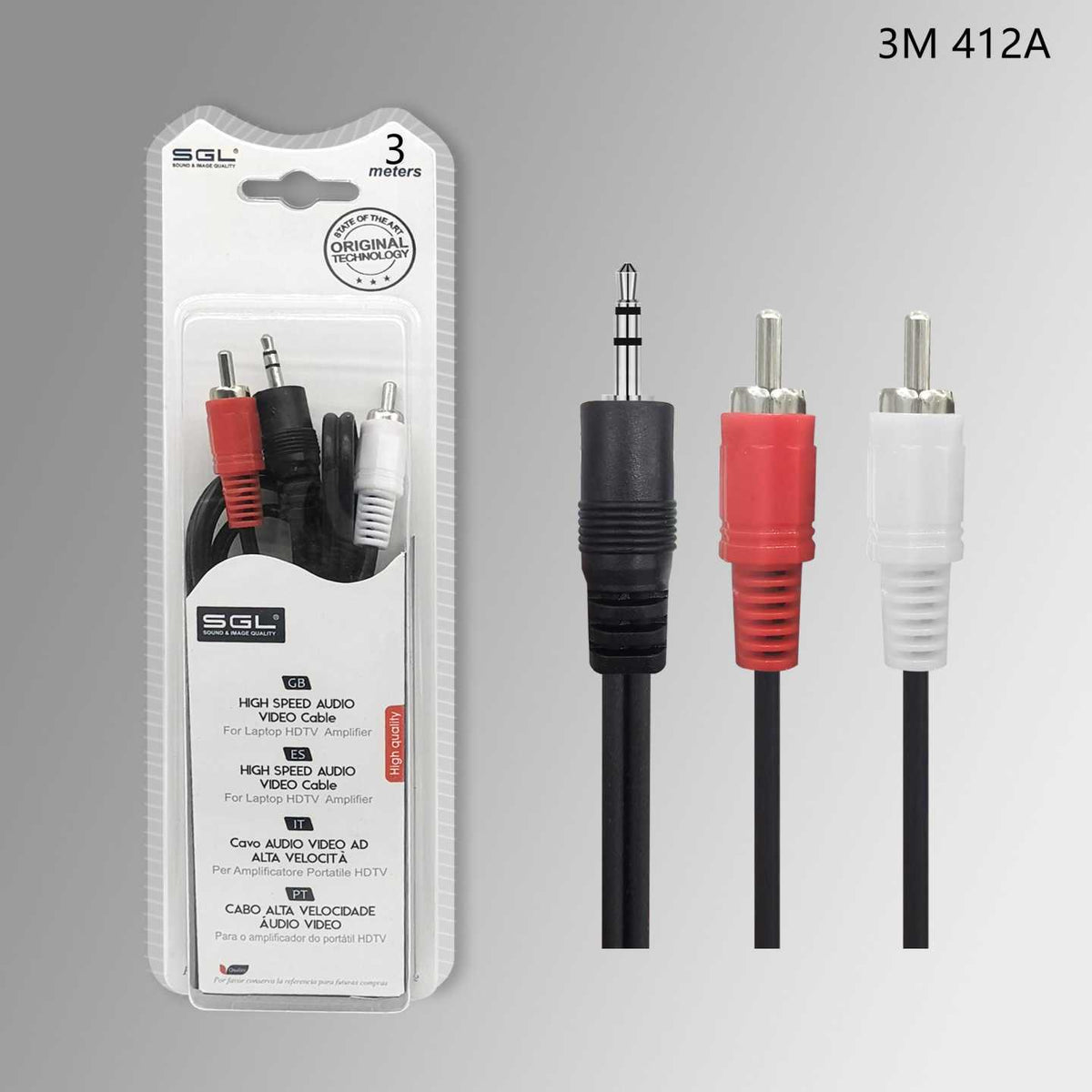 Καλώδιο ήχου - 412A - Jack 3.5mm male/2xRCA male - 3m - 096148