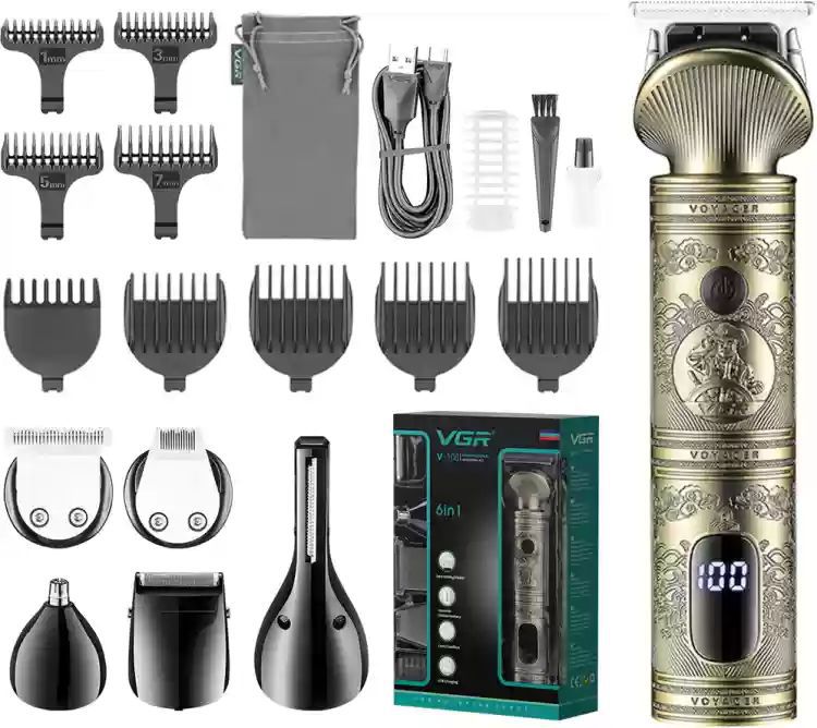 VGR 6in1 Grooming Kit Επαναφορτιζόμενη Κουρευτική Μηχανή Χρυσή V-106