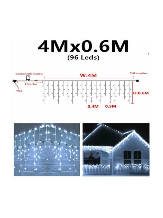 96 Λαμπάκια LED 4μ. x 60εκ. Λευκά τύπου Κουρτίνα