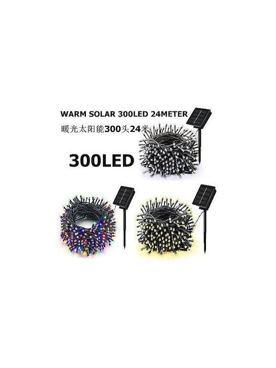 300 Λαμπάκια LED 24μ. Θερμό Λευκό Ηλιακά σε Σειρά