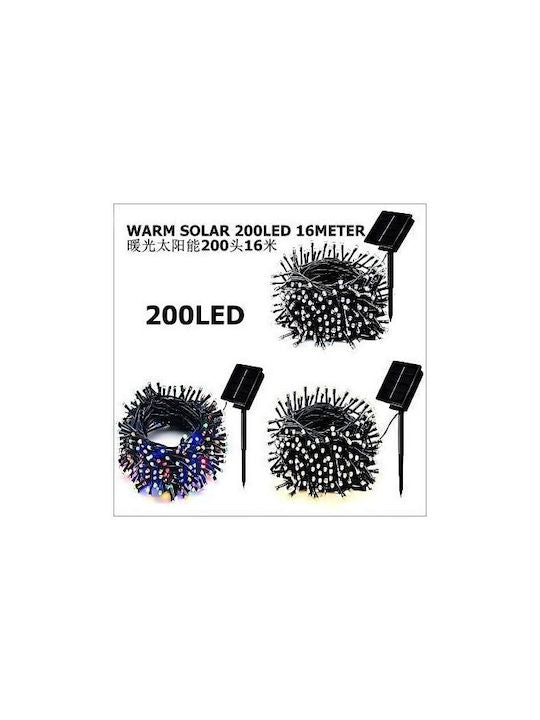 200 Λαμπάκια LED 16μ. Θερμό Λευκό Ηλιακά σε Σειρά