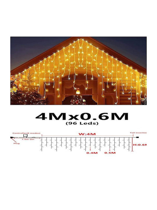 96 Λαμπάκια LED 4μ. x 60εκ. Θερμό Λευκό τύπου Κουρτίνα