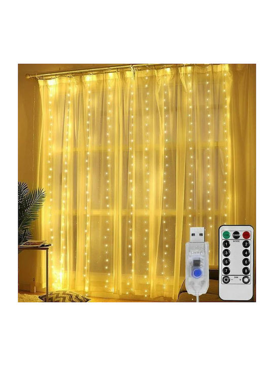 Λαμπάκια LED 3μ. x 300εκ. Θερμό Λευκό USB τύπου Κουρτίνα