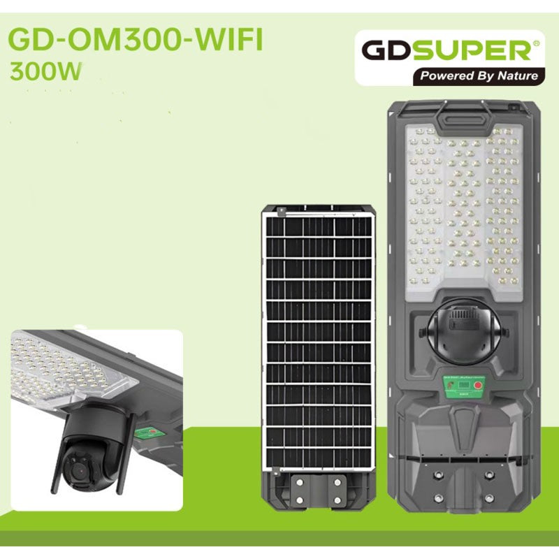 GDSUPER ΗΛΙΑΚΟΣ ΠΡΟΒΟΛΕΑΣ ΔΡΟΜΟΥ 300W ΜΕ ΕΝΣΩΜΑΤΩΜΕΝΗ ΚΑΜΕΡΑ ΑΣΦΑΛΕΙΑΣ GD-OM300-WIFI