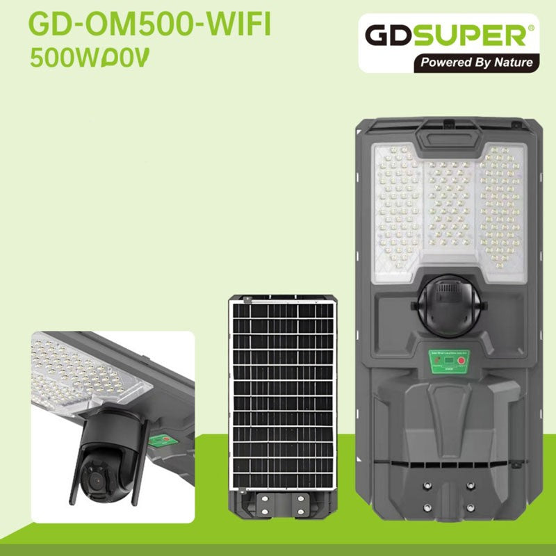 GDSUPER ΗΛΙΑΚΟΣ ΠΡΟΒΟΛΕΑΣ ΔΡΟΜΟΥ 500W ΜΕ ΕΝΣΩΜΑΤΩΜΕΝΗ ΚΑΜΕΡΑ ΑΣΦΑΛΕΙΑΣ GD-OM500-WIFI