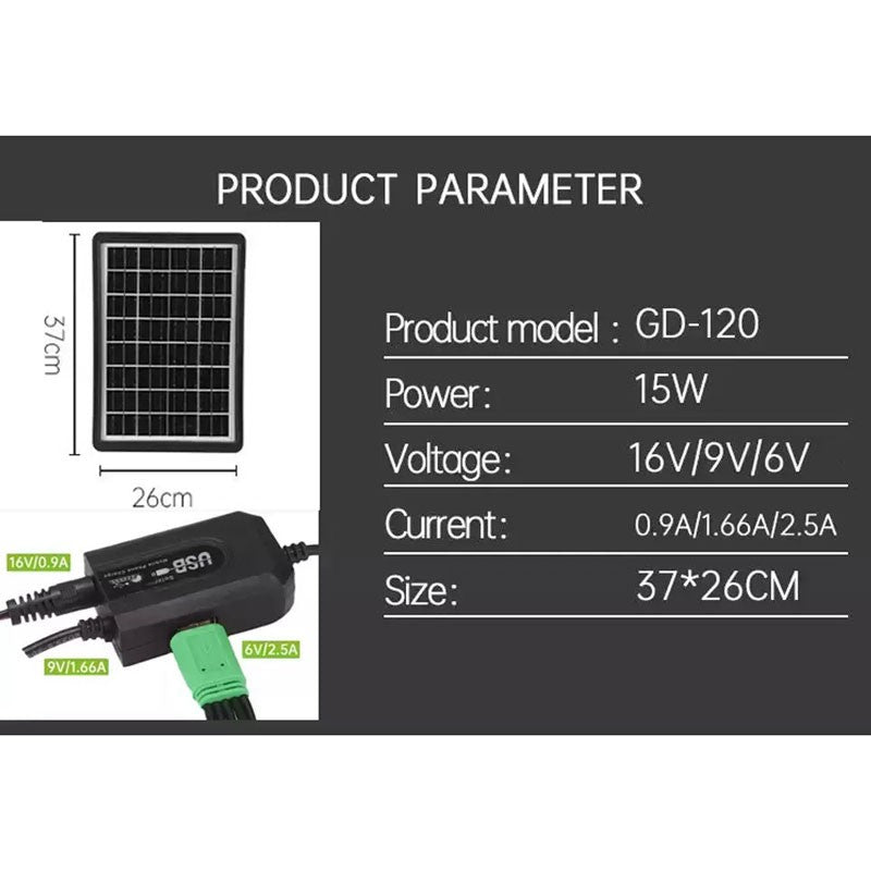 GDSUPER ΗΛΙΑΚΟΣ ΦΟΡΤΙΣΤΗΣ ΦΟΡΗΤΩΝ ΣΥΣΚΕΥΩΝ IP65 15W GD-120