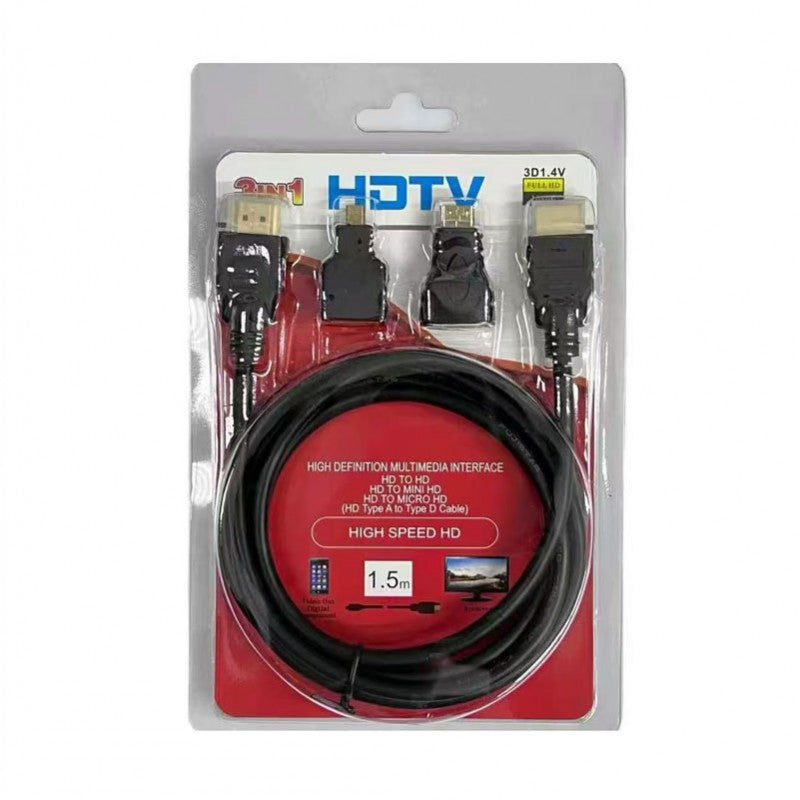 ΚΑΛΩΔΙΟ HDMI 1.4 HDMI ΑΡΣΕΝΙΚΟ - HDMI ΑΡΣΕΝΙΚΟ 1.5m + MINI/MICRO HDTV ΑΝΤΑΠΤΟΡΑΣ 8979