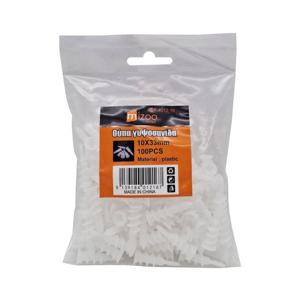MIZOO ΟΥΠΑ ΓΥΨΟΣΑΝΙΔΑΣ ΠΛΑΣΤΙΚΟ ΛΕΥΚΟ 100ΤΜΧ 10X33MM Λευκο