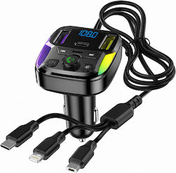 Fm Transmitter Αυτοκινήτου Bluetooth 12-24v Handsfree Usb Type-c Καλώδιο 3 1 & Led Rgb – Pl-111 Κωδικός: PL-111