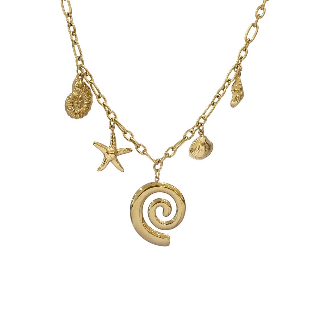 Ατσάλινο Κολιέ με Σπείρα & Θαλασσινά Charms