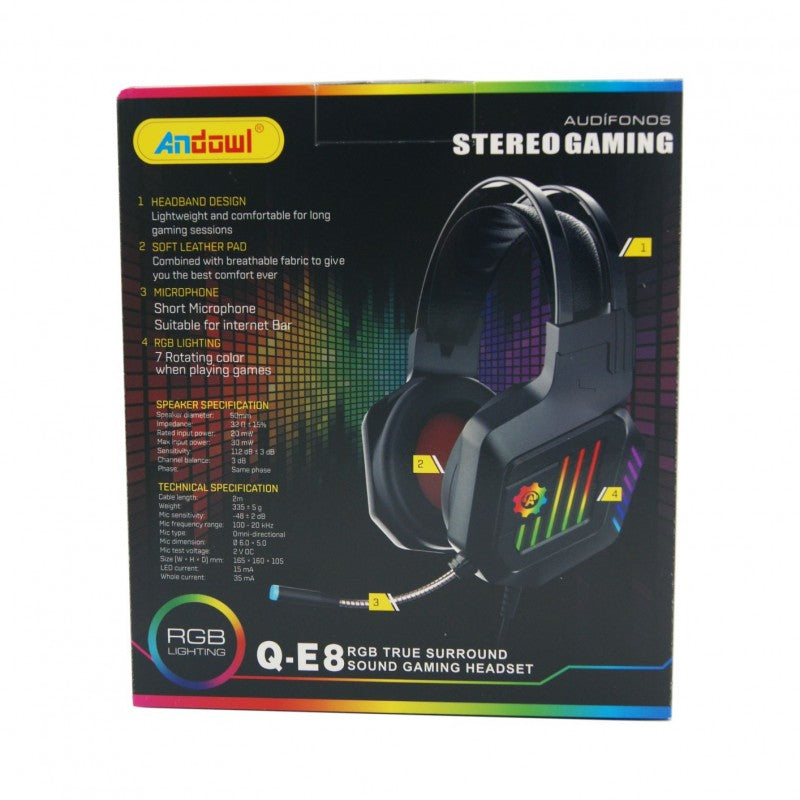 ΑΚΟΥΣΤΙΚΑ STEREO GAMING ΜΕ LED RGB ΦΩΤΙΣΜΟ ANDOWL Q-E8