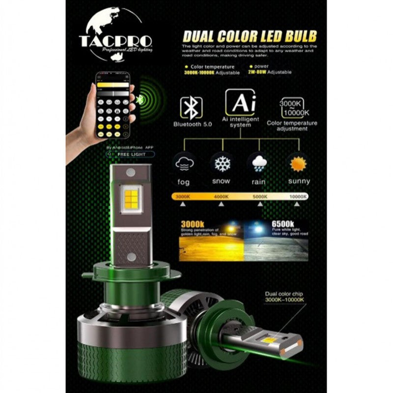 TACPRO ΔΙΧΡΩΜΗ LED ΛΑΜΠΑ ΑΥΤΟΚΙΝΗΤΟΥ H7 ΜΕ BLUETOOTH & ΡΥΘΜΙΖΟΜΕΝΗ ΘΕΡΜΟΚΡΑΣΙΑ ΦΩΤΟΣ (3000K–10000K) WMG-04914 AUTO/MOTO > ΦΩΤΙΣΜΟΣ AUTO/MOTO > LED ΦΩΤΑ/ΠΡΟΒΟΛΕΙΣ > H7