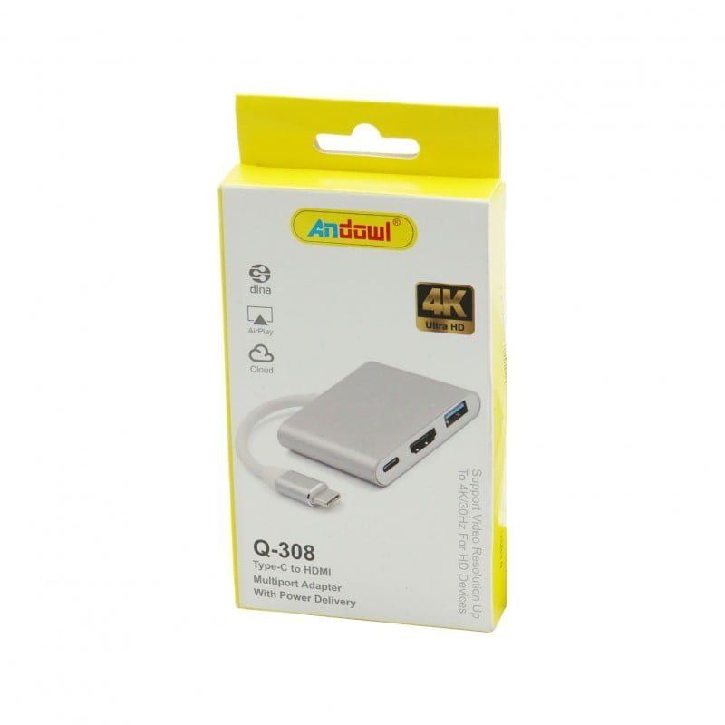 Andowl Type C σε HDMI Αντάπτορας με πολλές Θύρες Q-308 - Type C to HDMI