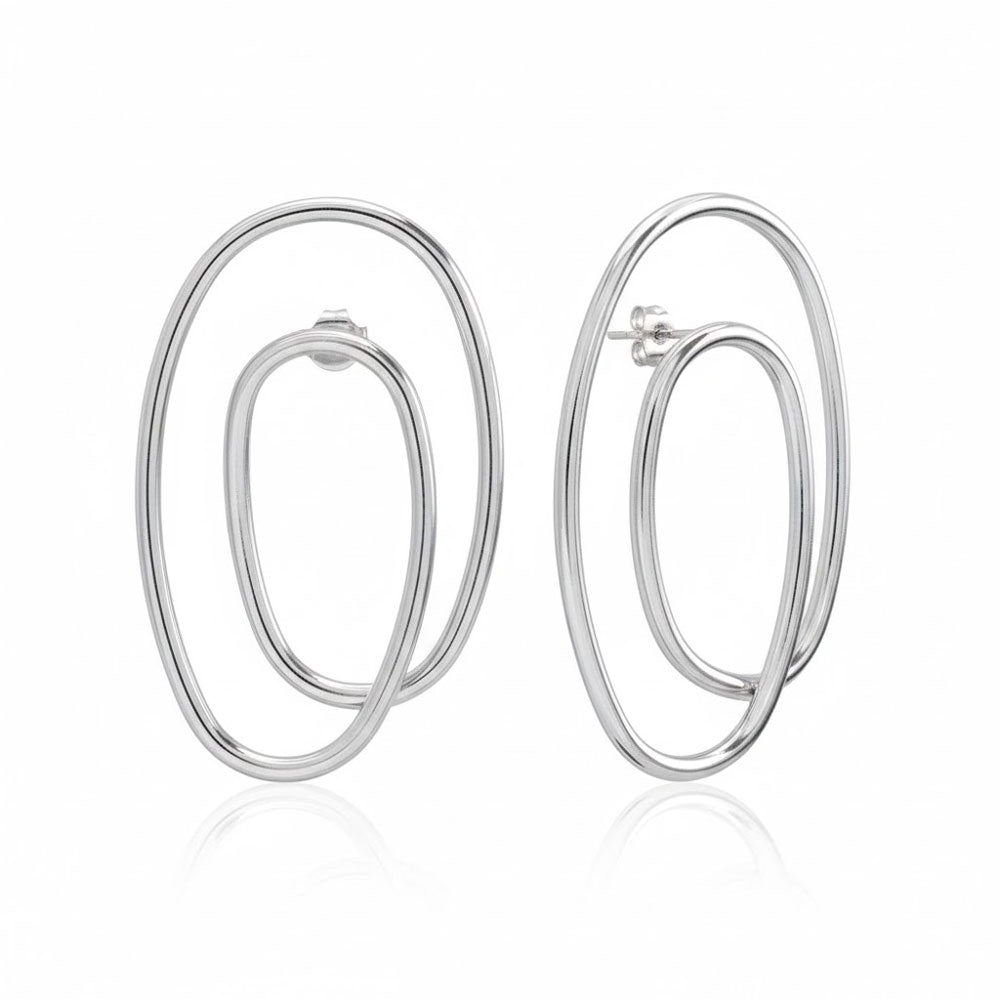 Σκουλαρίκια Διπλό Οβάλ Ατσάλι Ασημί– Double Oval Stainless Steel Earrings