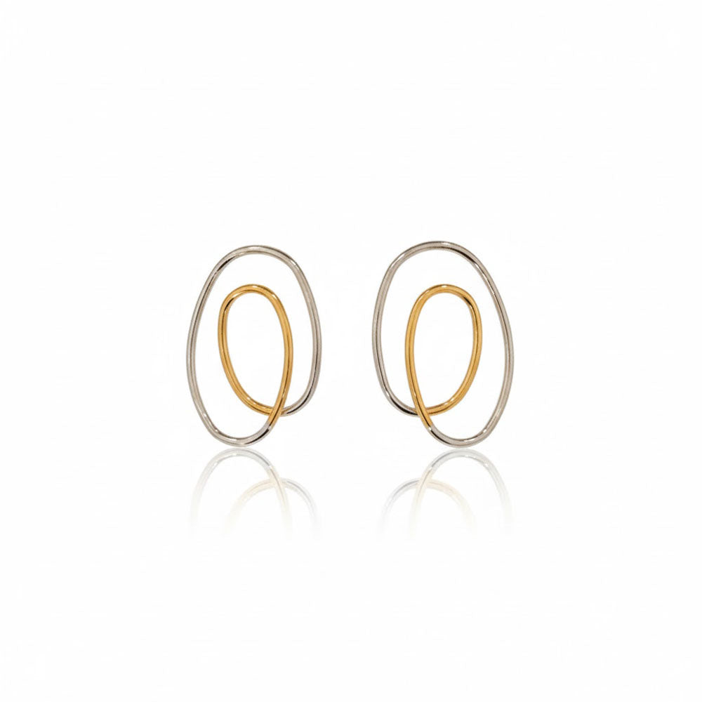 Σκουλαρίκια Διπλό Οβάλ Ατσάλι Δίχρωμο– Double Oval Stainless Steel Earrings