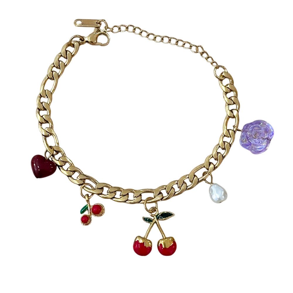 Ατσάλινο Βραχιόλι με Κερασάκια & Πολύχρωμα Charms