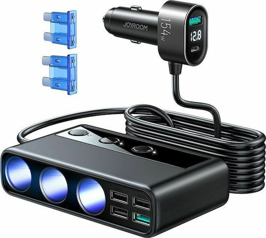 Joyroom JR-CL06 Φορτιστής Αυτοκινήτου 154W 3A Γρήγορης Φόρτισης με Θύρες: 5xUSB-A 1xType-C 3xΑναπτήρα Μαύρο Χρώμα Κωδικός: 277540