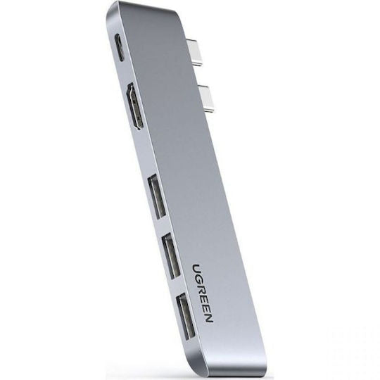 Ugreen CM251 Docking Station με Διπλό USB-C HDMI 4K PD και σύνδεση 2 Οθονών Ασημί