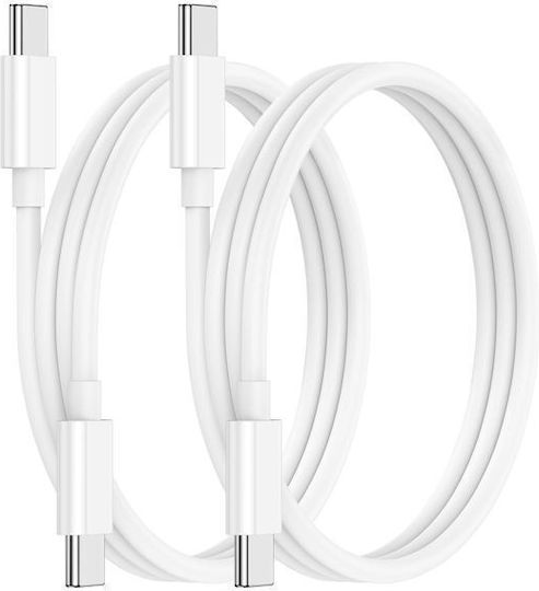 USB 2.0 Cable USB-C male - USB-C 60W Λευκό 1m 2τμχ