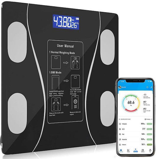 Smart Ζυγαριά με Λιπομετρητή & Bluetooth Μαύρη