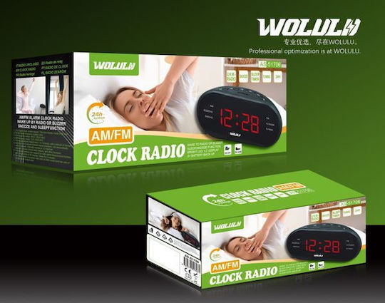 Wolulu Επιτραπέζιο Ψηφιακό Ρολόι LED με Ξυπνητήρι & Ραδιόφωνο Κόκκινο