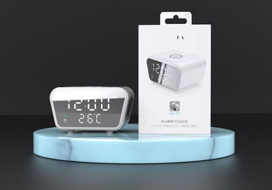 Ezra HC35 Επιτραπέζιο Ψηφιακό Ρολόι LED με Ξυπνητήρι & Ασύρματη Φόρτιση Λευκό
