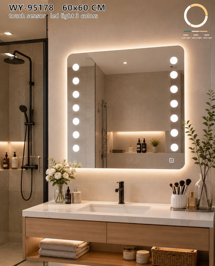 Τετράγωνος Καθρέπτης Μπάνιου Led Αφής 60x60cm Κωδικός: WY-95178